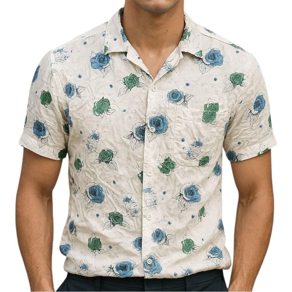 Denim & Flower White Fitted Button Down Shirt with Notched Collar